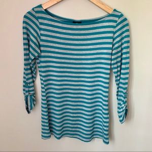 Bobeau 3/4 Sleeve Boatneck T-shirt Blue and Gray